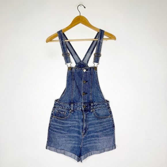 American Eagle AE Short Alls Denim Overall Shorts Size 4 - Picture 1 of 6